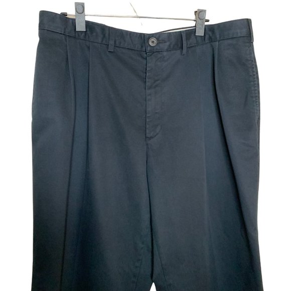 Land's End Relaxed Fit Pleated Front Dress Pants Black Office Uniform Men's 36 - Picture 2 of 6